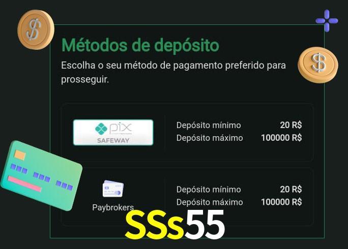 O cassino SSs55 oferece uma grande variedade de métodos de pagamento